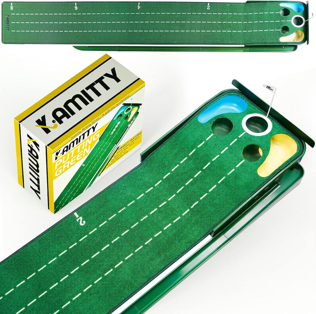 Kamitty Putting Matt for Indoors, Putting Green, Golf Putting Mat with Ball Return, Mini Golf Game for Home and Office, Golf Gifts Golf Accessories for Men